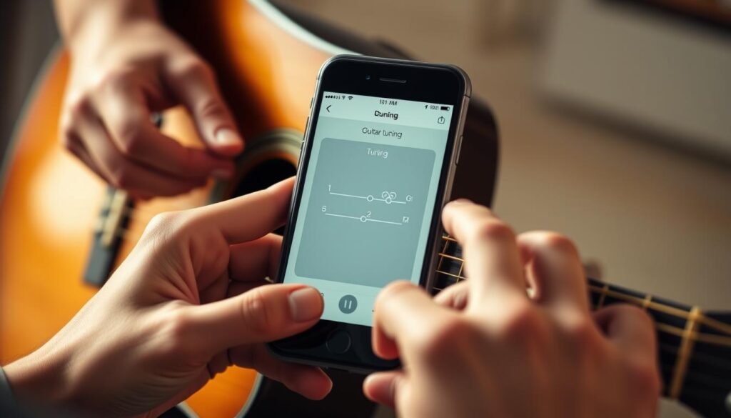 Afinação de violão com aplicativo mobile Afinação de violão com aplicativo mobile