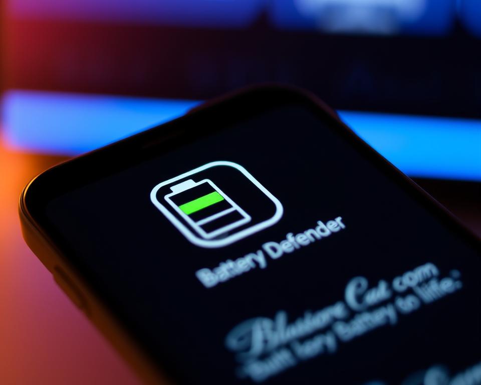 A close-up view of a smartphone screen displaying the "Battery Defender" app interface against a blurred background. The app icon is prominently featured, with a sleek and modern design showcasing its key functionality. The screen is illuminated by a soft, warm lighting, creating a tranquil and focused atmosphere. The overall composition emphasizes the app's simplicity and effectiveness in managing and optimizing the device's battery life, reflecting the section's focus on the best battery-saving apps for Android. A close-up view of a smartphone screen displaying the "Battery Defender" app interface against a blurred background. The app icon is prominently featured, with a sleek and modern design showcasing its key functionality. The screen is illuminated by a soft, warm lighting, creating a tranquil and focused atmosphere. The overall composition emphasizes the app's simplicity and effectiveness in managing and optimizing the device's battery life, reflecting the section's focus on the best battery-saving apps for Android.