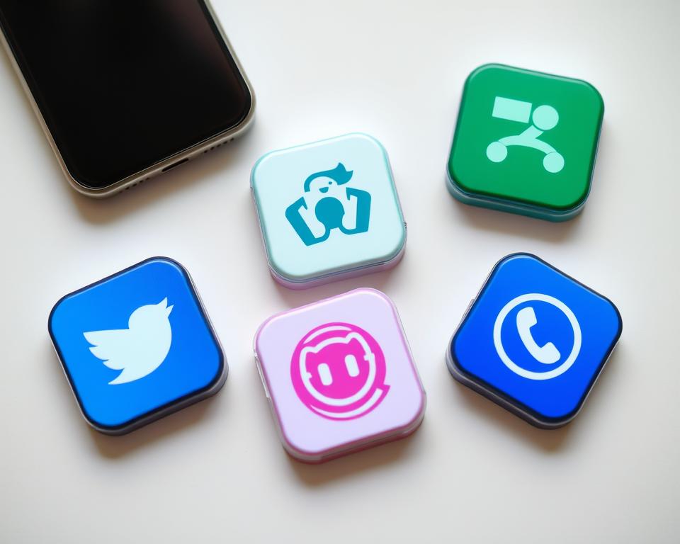 A high-resolution image of 5 mobile phone icons representing parental control apps, arranged in a visually appealing and organized manner on a clean, minimalist background. The apps should have a modern, sleek design with a focus on functionality and ease of use. The lighting should be soft and natural, creating a calming and professional atmosphere. The camera angle should be slightly elevated, giving the viewer a comprehensive overview of the app selection. The overall mood should convey a sense of trust, security, and digital responsibility, reflecting the needs of the article's target audience.