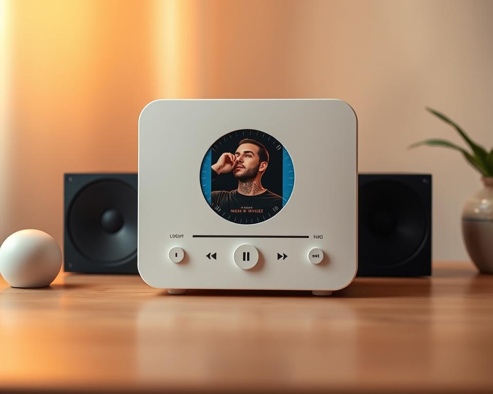 A minimalist and modern music player interface with a clean, elegant design. The Pulsar Music Player is the focus, positioned centrally against a soft, blurred background. The player features a circular album art display, simple playback controls, and a streamlined layout that emphasizes the music experience. Warm, diffused lighting creates a cozy, inviting atmosphere, highlighting the player's simplicity and intuitive controls. The overall scene conveys a sense of calm, understated sophistication, perfectly suited for enjoying a classic music collection. A minimalist and modern music player interface with a clean, elegant design. The Pulsar Music Player is the focus, positioned centrally against a soft, blurred background. The player features a circular album art display, simple playback controls, and a streamlined layout that emphasizes the music experience. Warm, diffused lighting creates a cozy, inviting atmosphere, highlighting the player's simplicity and intuitive controls. The overall scene conveys a sense of calm, understated sophistication, perfectly suited for enjoying a classic music collection.
