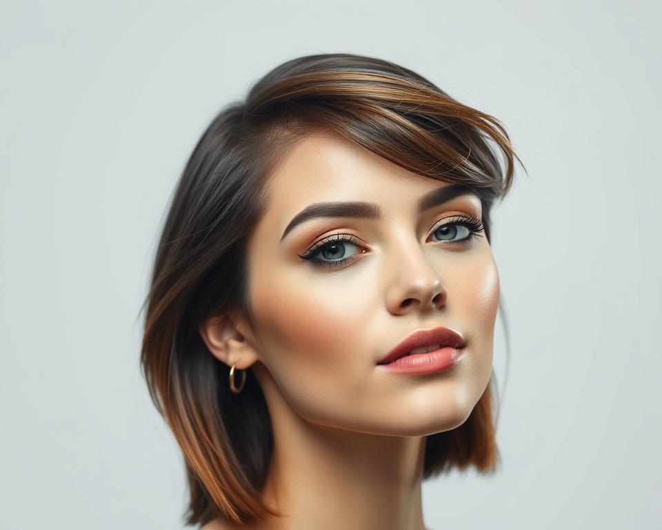 A well-lit, high-resolution close-up headshot of a person with a complete facial makeover. The subject's face is the primary focus, set against a clean, minimalist background. Their hair is styled in a modern, fashionable way, and their makeup is carefully applied to enhance their features. The lighting is soft and flattering, creating dimensional shadows and highlights that accentuate the transformed look. The overall mood is polished, professional, and showcases the comprehensive capabilities of the "Facelab" hair and facial editing app. A well-lit, high-resolution close-up headshot of a person with a complete facial makeover. The subject's face is the primary focus, set against a clean, minimalist background. Their hair is styled in a modern, fashionable way, and their makeup is carefully applied to enhance their features. The lighting is soft and flattering, creating dimensional shadows and highlights that accentuate the transformed look. The overall mood is polished, professional, and showcases the comprehensive capabilities of the "Facelab" hair and facial editing app.