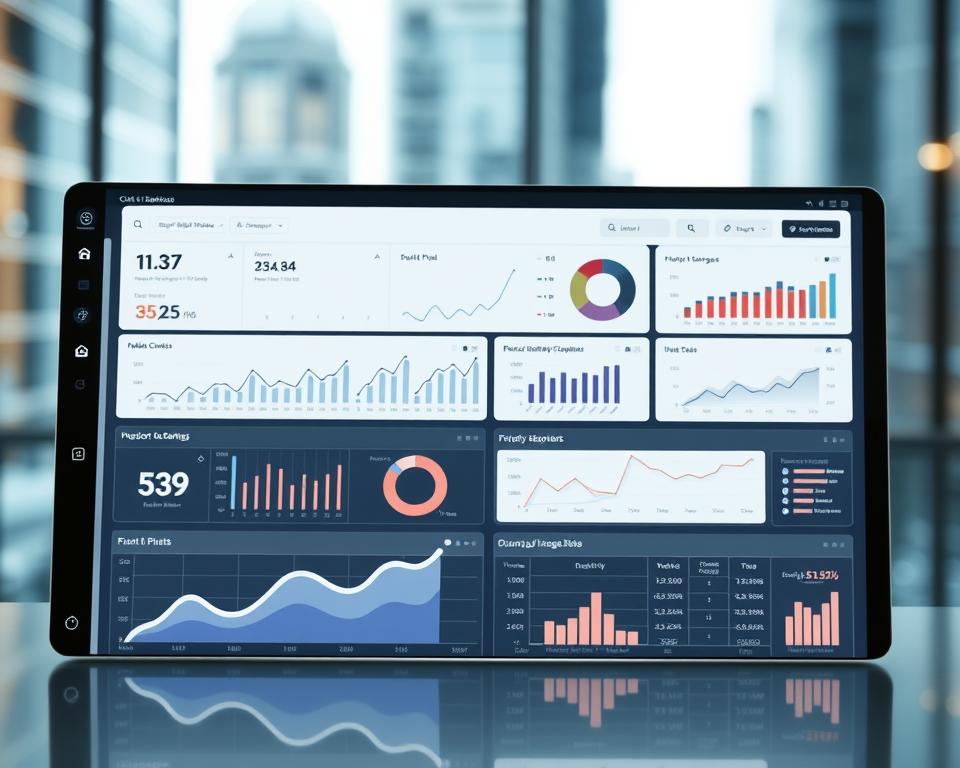 A sleek and modern report dashboard with a clean, minimalist interface. The foreground features a stylized analytics chart with smooth lines and subtle gradients, displaying key metrics and insights. The middle ground showcases a series of interactive data visualizations, including line graphs, pie charts, and scatter plots, all presented in a cohesive, visually appealing manner. The background has a soft, blurred backdrop of a cityscape, conveying a sense of professional context and urban sophistication. The lighting is soft and diffused, creating a balanced, high-contrast scene. The overall mood is one of efficiency, clarity, and data-driven decision-making. A sleek and modern report dashboard with a clean, minimalist interface. The foreground features a stylized analytics chart with smooth lines and subtle gradients, displaying key metrics and insights. The middle ground showcases a series of interactive data visualizations, including line graphs, pie charts, and scatter plots, all presented in a cohesive, visually appealing manner. The background has a soft, blurred backdrop of a cityscape, conveying a sense of professional context and urban sophistication. The lighting is soft and diffused, creating a balanced, high-contrast scene. The overall mood is one of efficiency, clarity, and data-driven decision-making.