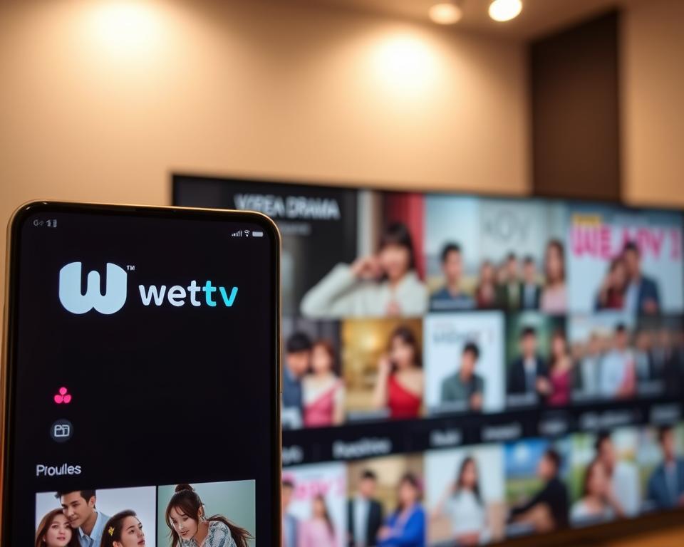 A vibrant and intuitive mobile app interface, featuring a sleek and modern design. In the foreground, a large, high-definition screen displays the WeTV logo and app menu, with clean, responsive icons and a visually appealing color scheme. The middle ground showcases a selection of popular Korean drama thumbnails, each with a clear and eye-catching thumbnail image. The background features a soft, blurred gradient, creating a sense of depth and focus on the app's primary elements. The lighting is warm and evenly distributed, creating a welcoming and user-friendly atmosphere. The camera angle is slightly elevated, providing a comprehensive view of the app's layout and functionality. A vibrant and intuitive mobile app interface, featuring a sleek and modern design. In the foreground, a large, high-definition screen displays the WeTV logo and app menu, with clean, responsive icons and a visually appealing color scheme. The middle ground showcases a selection of popular Korean drama thumbnails, each with a clear and eye-catching thumbnail image. The background features a soft, blurred gradient, creating a sense of depth and focus on the app's primary elements. The lighting is warm and evenly distributed, creating a welcoming and user-friendly atmosphere. The camera angle is slightly elevated, providing a comprehensive view of the app's layout and functionality.