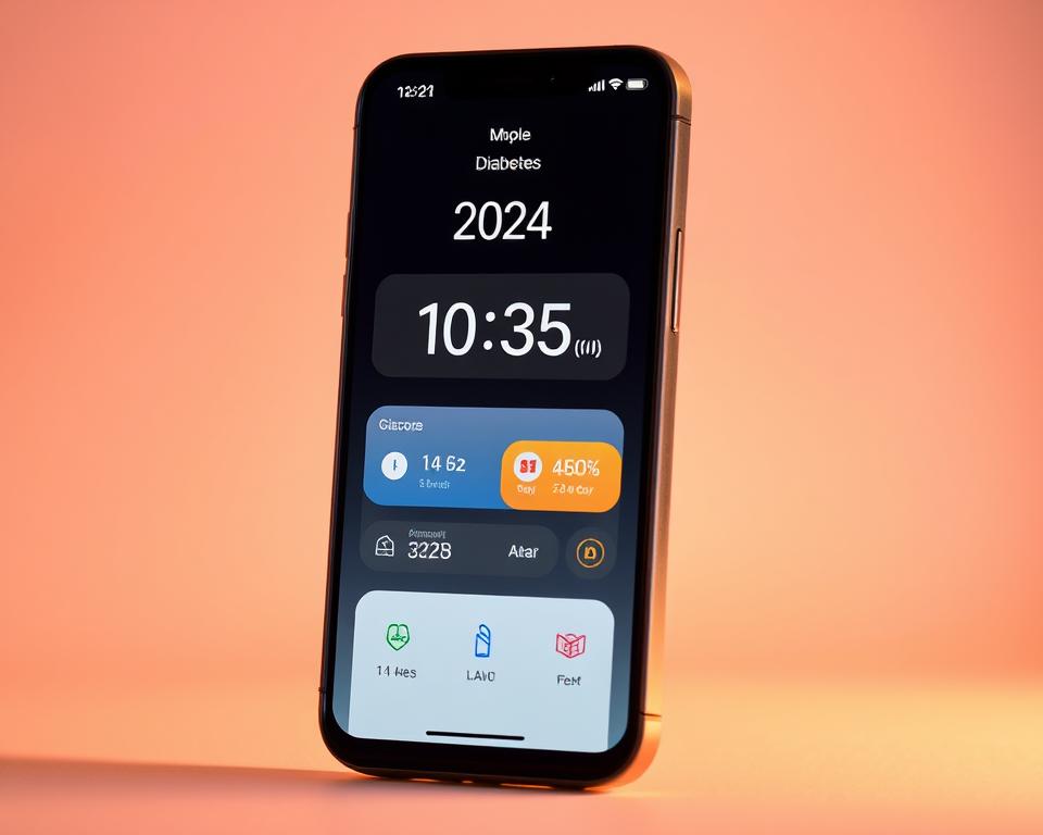 A sleek and modern smartphone display showcasing a user-friendly diabetes management app. In the foreground, a clean and intuitive interface with vibrant glucose level readings, customizable settings, and discreet icons. The middle ground features a minimalist, yet stylish device design with a high-resolution screen. In the background, a soft, gradient backdrop with a gentle, soothing palette that evokes a sense of control and well-being. The lighting is warm and natural, creating a calming atmosphere. The overall composition conveys the ease and accessibility of the app, empowering users to effectively monitor their blood glucose levels in 2024.