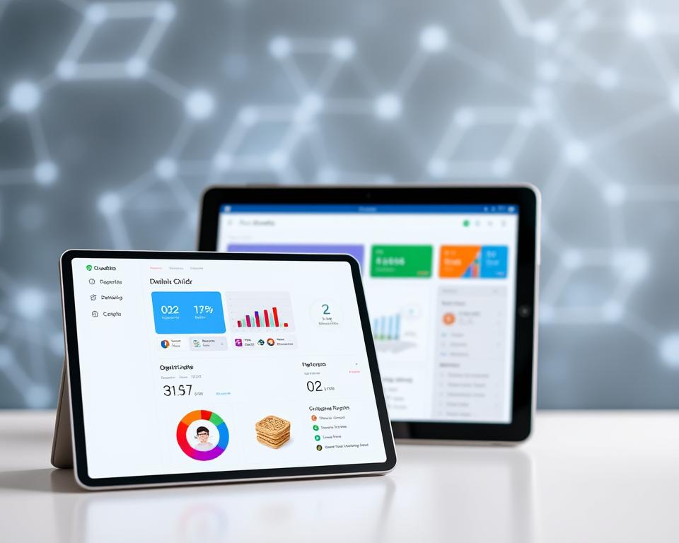 A sleek, modern interface showcasing the Qustodio app's intuitive parental monitoring dashboard. In the foreground, a stylized display presents detailed reports and analytics on a child's online activity, with crisp icons and clean typography. In the middle ground, a tablet device displays the Qustodio dashboard, its intuitive layout and well-organized menus allowing for easy navigation. The background features a blurred, technology-inspired backdrop, with subtle gradients and geometric patterns evoking a sense of sophisticated digital tools. Soft, neutral lighting illuminates the scene, creating a polished, professional atmosphere that conveys the app's powerful yet user-friendly capabilities. A sleek, modern interface showcasing the Qustodio app's intuitive parental monitoring dashboard. In the foreground, a stylized display presents detailed reports and analytics on a child's online activity, with crisp icons and clean typography. In the middle ground, a tablet device displays the Qustodio dashboard, its intuitive layout and well-organized menus allowing for easy navigation. The background features a blurred, technology-inspired backdrop, with subtle gradients and geometric patterns evoking a sense of sophisticated digital tools. Soft, neutral lighting illuminates the scene, creating a polished, professional atmosphere that conveys the app's powerful yet user-friendly capabilities.