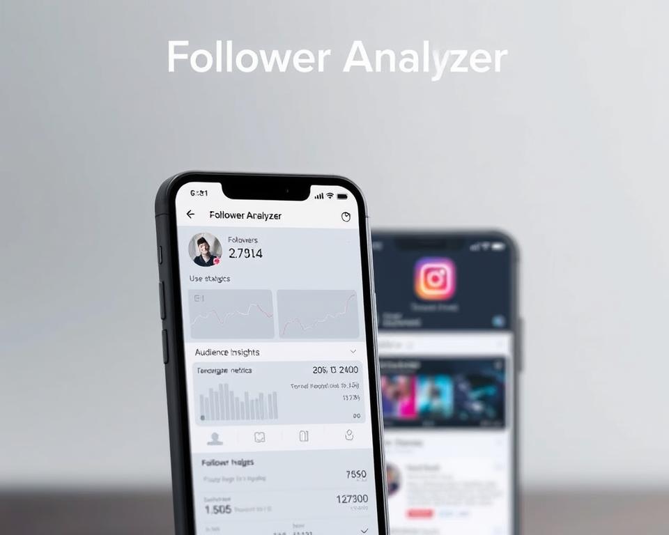 A sleek, modern mobile app interface showcasing the "Follower Analyzer" feature. In the foreground, a smartphone display depicts a detailed breakdown of user statistics, follower metrics, and audience insights. Muted tones of gray, blue, and white create a clean, minimalist aesthetic. The middle ground features an Instagram logo subtly integrated into the design, while the background blurs into a gentle gradient, emphasizing the app's focus on data-driven analysis of one's Instagram following. Soft, directional lighting casts a professional, tech-savvy ambiance, conveying the utility and precision of this Instagram monitoring tool.
