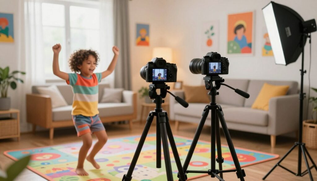 equipamento para gravar vídeos de crianças dançando