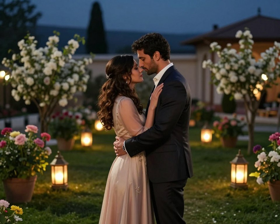 Protagonistas da novela Hercai em momento de romance