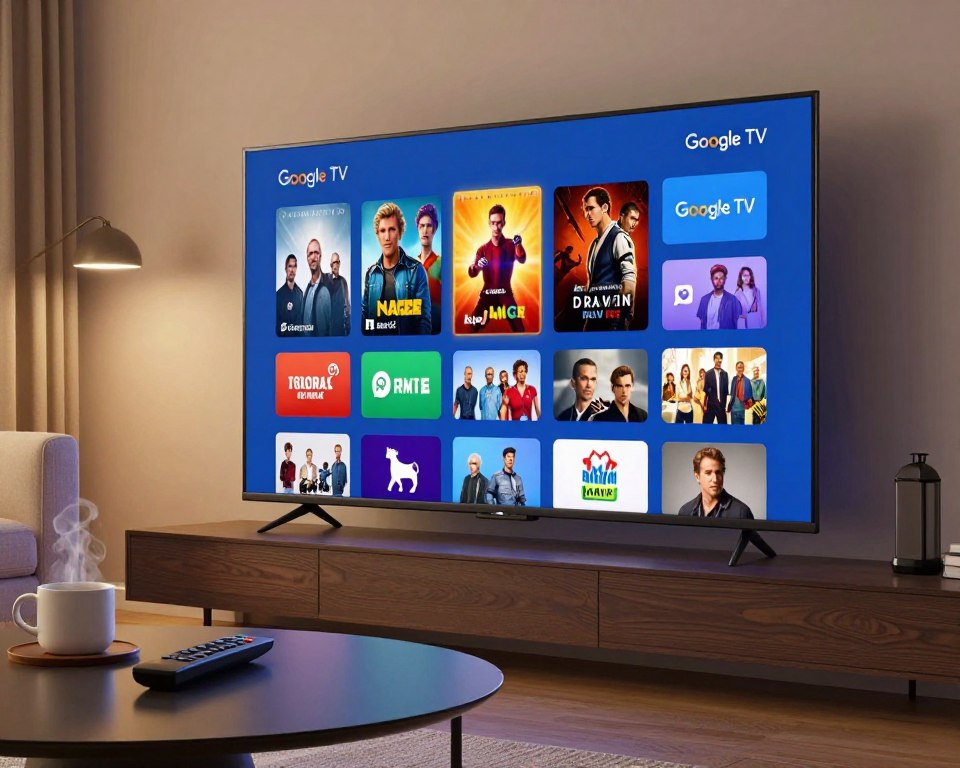 Interface do Google TV com aplicativos e filmes Interface do Google TV com aplicativos e filmes