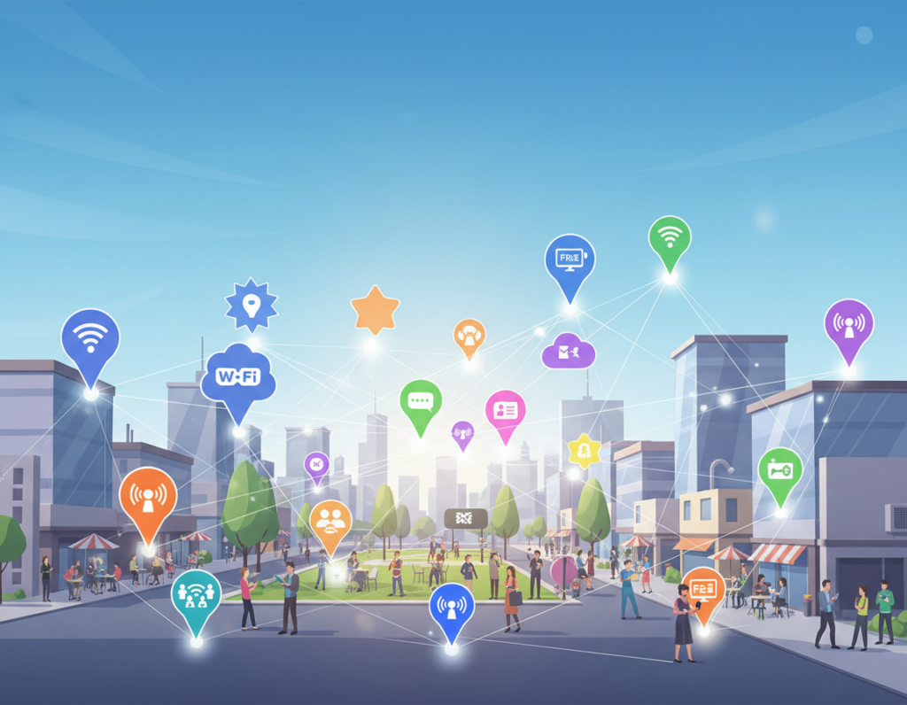 mapa de hotspots wi-fi mostrando pontos de acesso gratuito