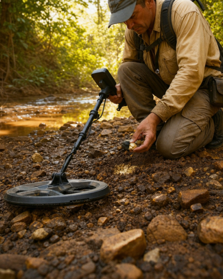 Detector de metais profissional que localiza ouro puro no solo