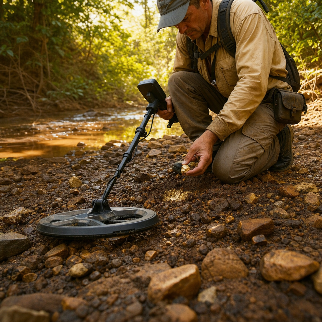 Detector de metais profissional que localiza ouro puro no solo